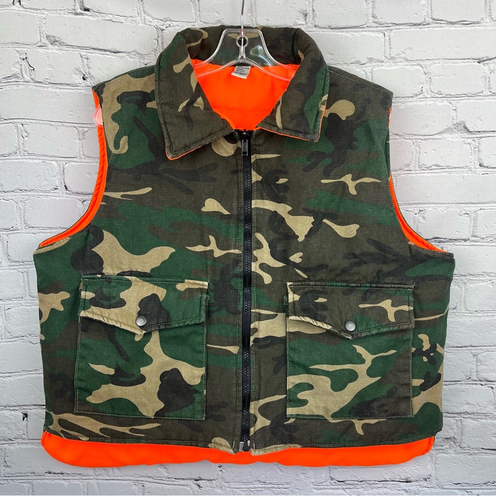 Vintage Reversible Camouflage Blaze Orange Hunting Vest Sz Large